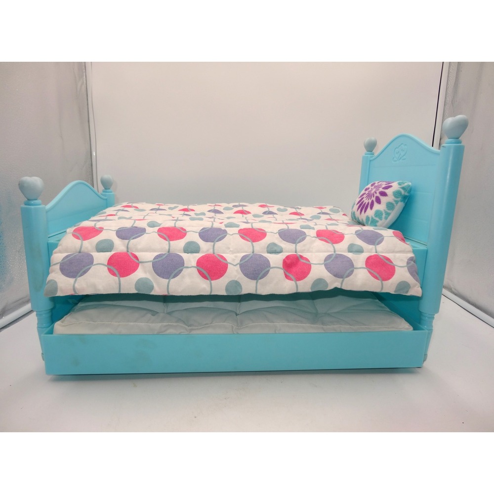 American Girl Bitty Baby Twins Trundle Bed with Bedding Blue Heart Furniture